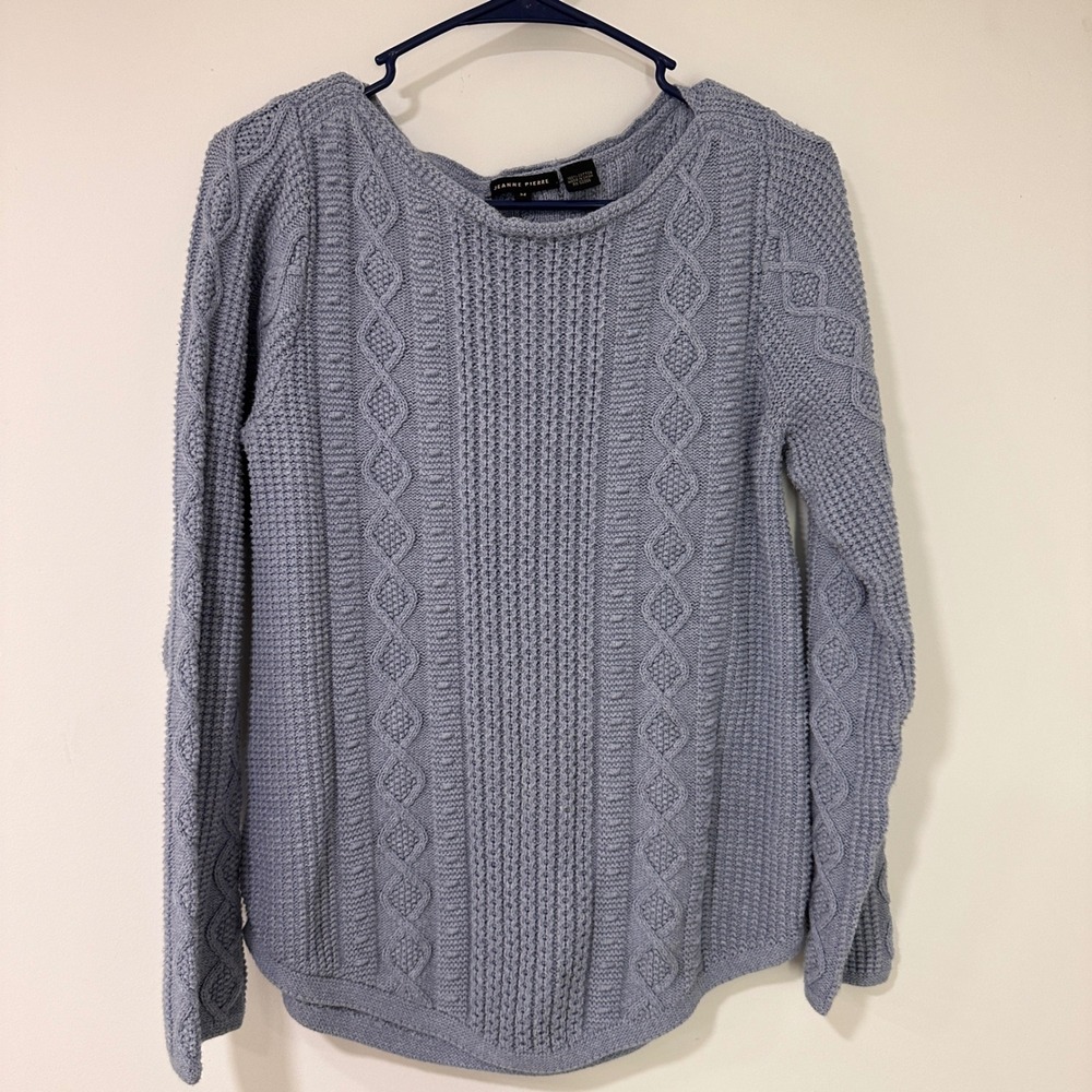 Jeanne Pierre Cable Fisherman Knit Sweater Women Medium 100%‎ Cotton Grandmacore
